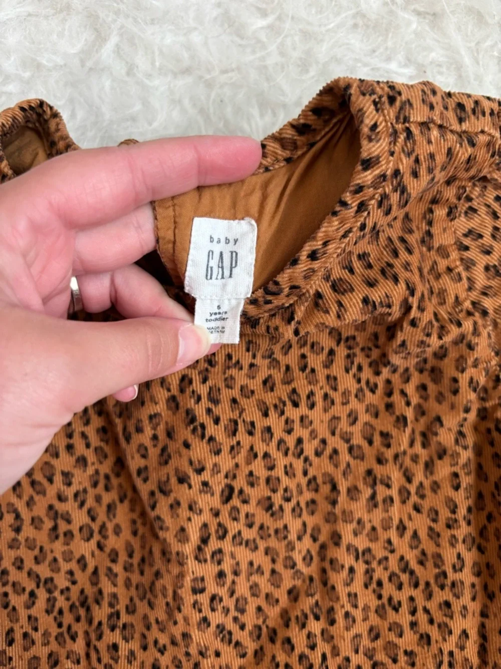 GAP Girls' Rust Brown Leopard Print Long Sleeve Autumn Corduroy Dress